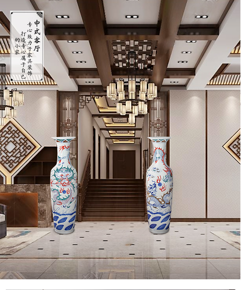 Jingdezhen ceramics antique blue and white dragon carving of large vase household hotel adornment furnishing articles