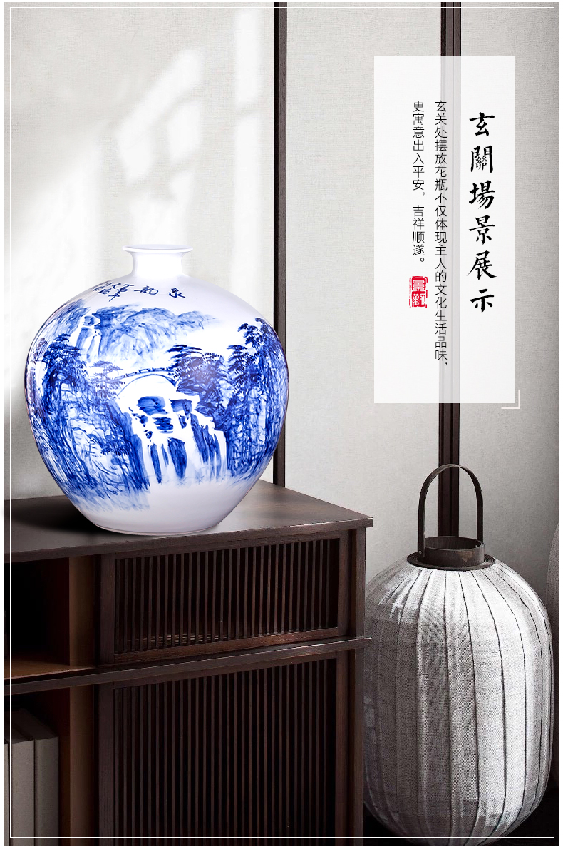 The Master of jingdezhen famous blue and white ten catties outfit Wu Wenhan hand - made ceramic terms bottle 10 jins jars jugs seal