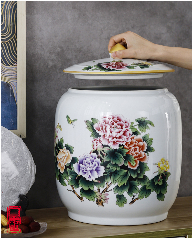 Jingdezhen pastel caddy fixings checking ceramic storage tank with cover Chinese medicine tin with grain furnishing articles in the living room