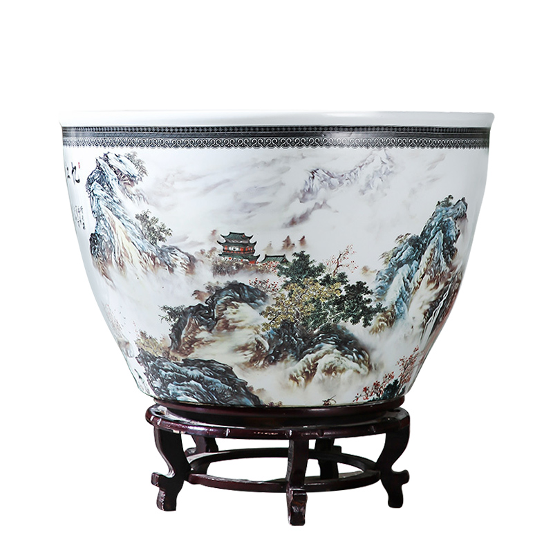 Jingdezhen ceramic aquarium goldfish turtle cylinder water lily basin to heavy large fish bowl lotus porcelain jar