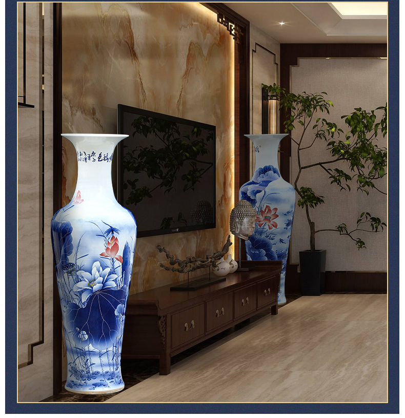 Ceramic floor big vase hand - made years more than fish mattress in the sitting room decorate gifts large blue and white porcelain lotus furnishing articles