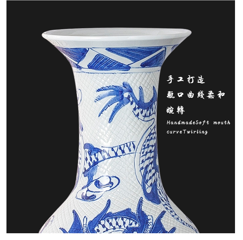 Jingdezhen ceramics antique blue and white dragon carving of large vase household hotel adornment furnishing articles