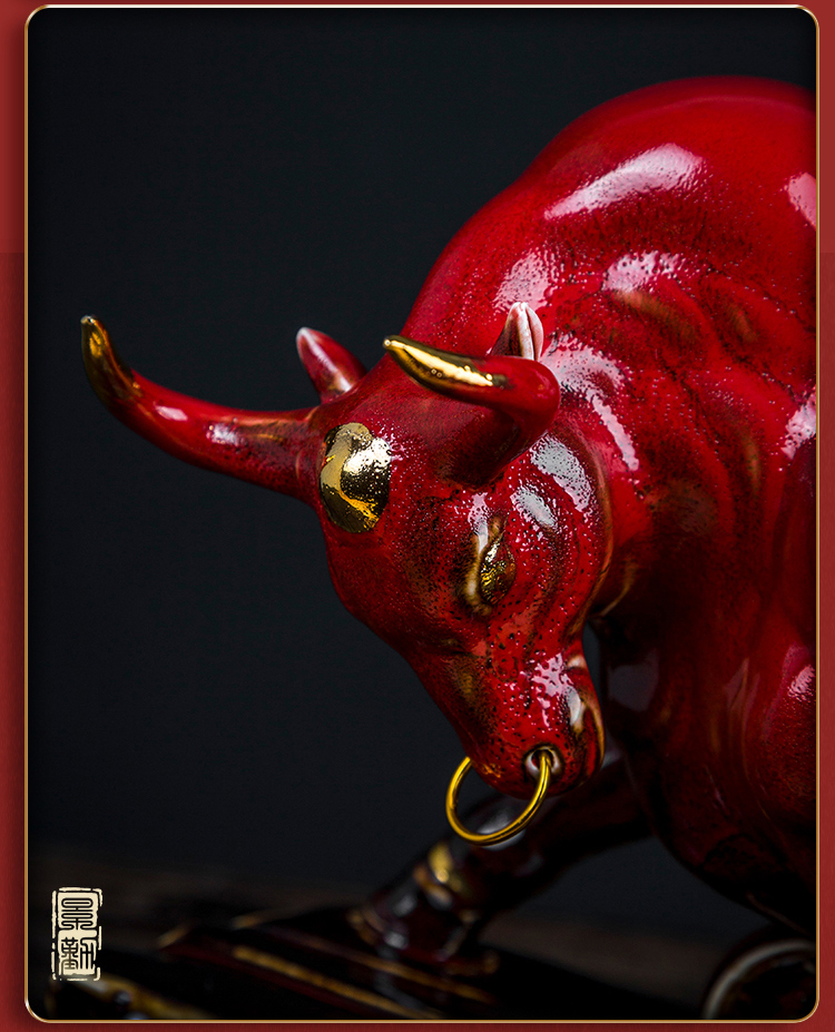 Bullish red ceramic its cattle furnishing articles bull mascot town house sitting room adornment Chinese arts and crafts