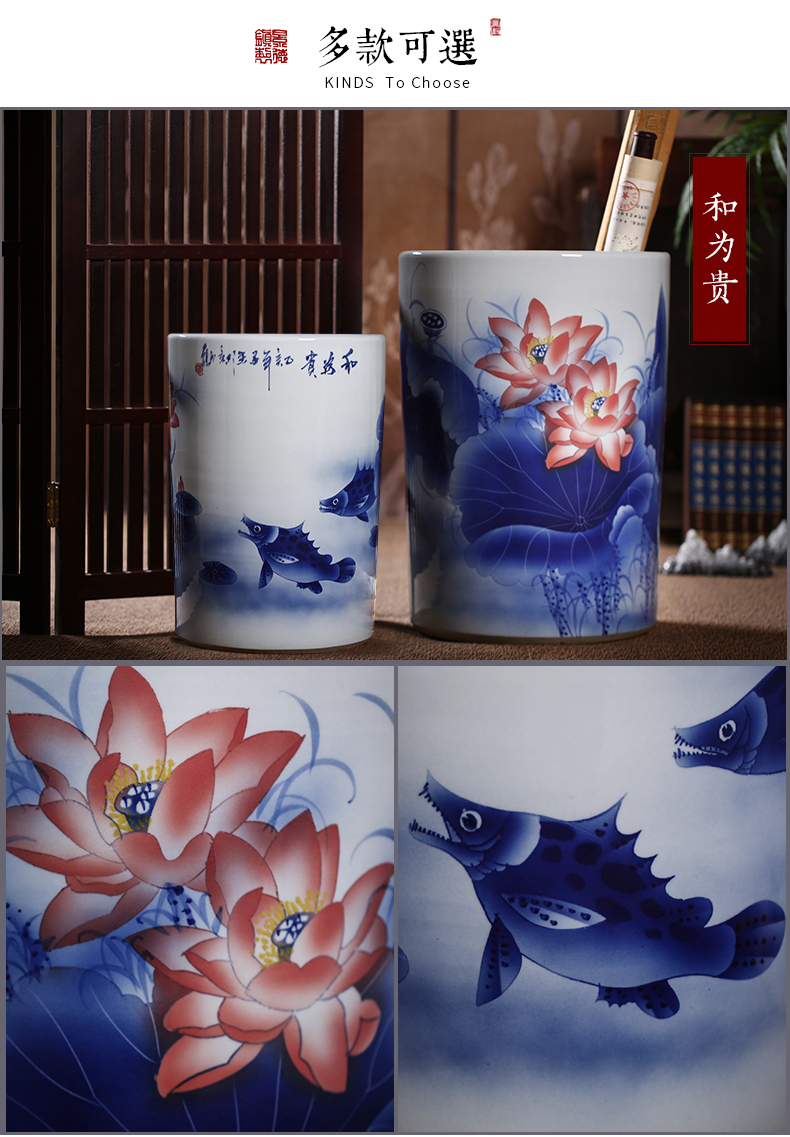 Hand - made vases quiver of jingdezhen ceramics painting and calligraphy calligraphy and painting scroll cylinder barrel landing a large sitting room home furnishing articles