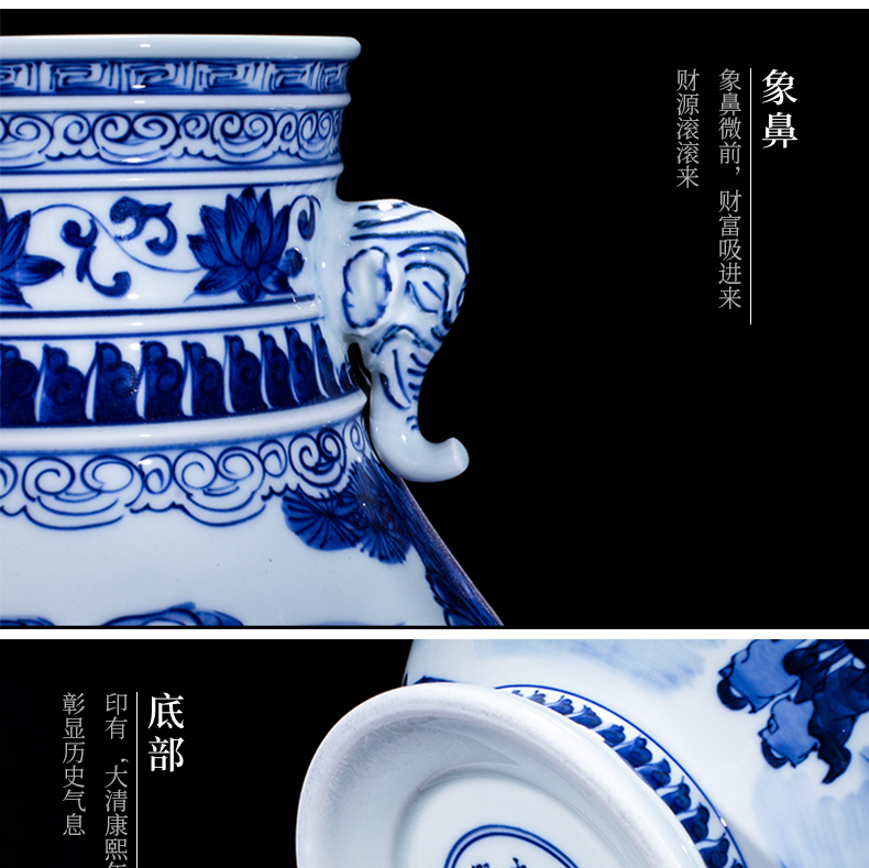 Jingdezhen ceramic handicraft furnishing articles sitting room flower arranging new Chinese style antique porcelain home decoration of blue and white porcelain vase