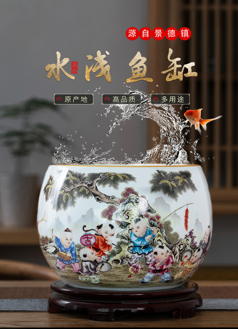 Creative ceramic goldfish desktop furnishing articles home sitting room circulation aquarium fish bowl lotus lotus cylinder