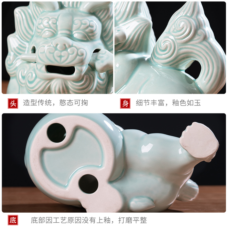 Jingdezhen ceramic green glaze lion modern household adornment handicraft furnishing articles rich ancient frame display ark, town house to ward off bad luck