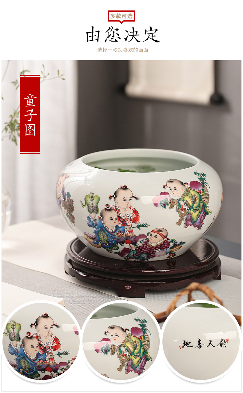 Jingdezhen ceramic aquarium fish furnishing articles the tortoise cylinder water lily bowl of water basin cylinder shallow lotus home fish ornament