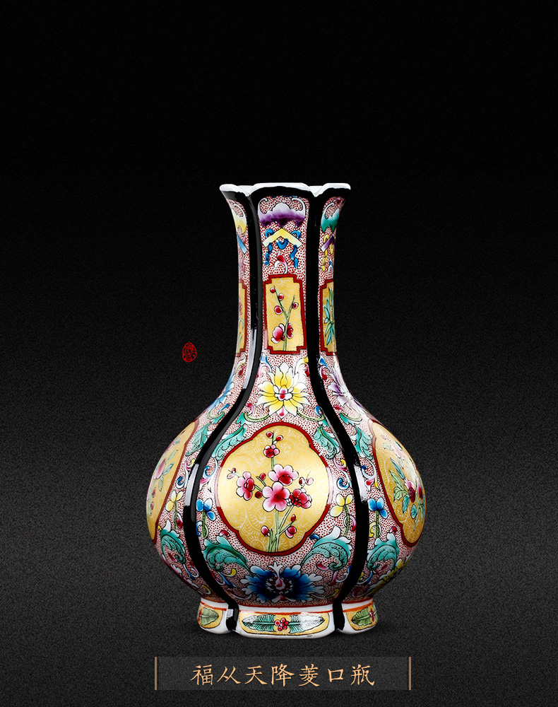 Jingdezhen porcelain floret bottle of pottery and porcelain enamel color restoring ancient ways of archaize sitting room of Chinese style household flower adornment furnishing articles