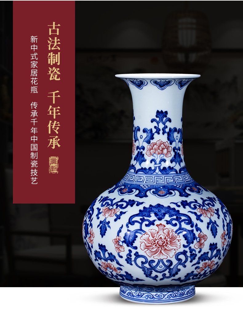 Jingdezhen ceramic vase sitting room place large blue and white porcelain Chinese style household TV ark, hand - made decorative vase