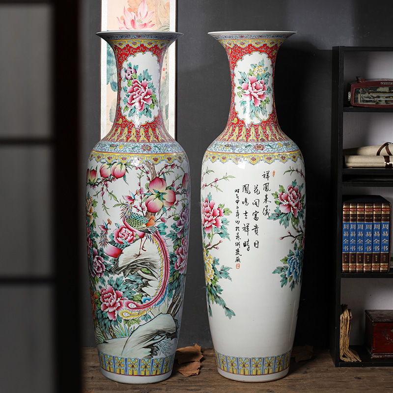 Jingdezhen ceramic floor big vase archaize manual powder enamel sitting room furnishing articles furnishing articles hotel decoration
