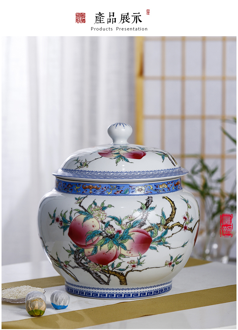 Jingdezhen ceramic storage tank with cover manual pastel Chinese medicine pot dry grain multi - functional large capacity