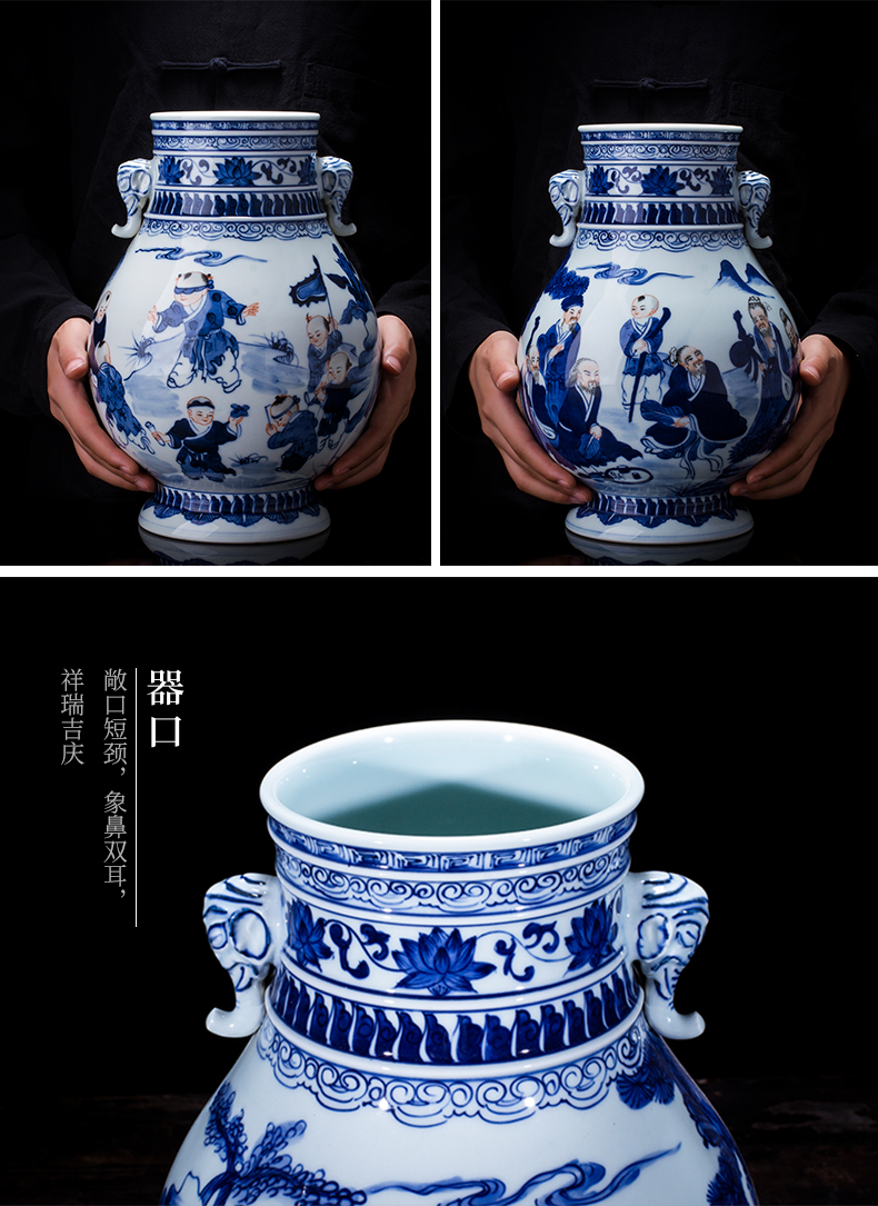 Jingdezhen ceramic handicraft furnishing articles sitting room flower arranging new Chinese style antique porcelain home decoration of blue and white porcelain vase