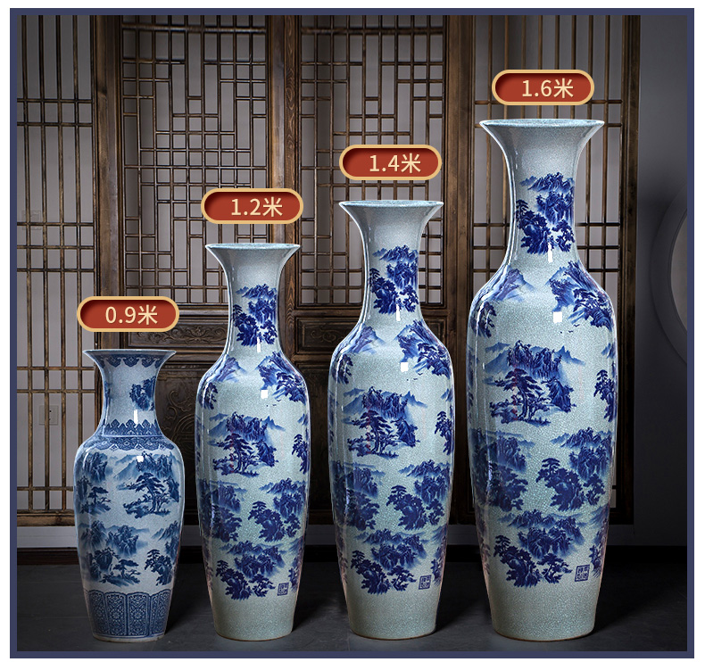 Jingdezhen ceramic floor big vase archaize on landscape sitting room of blue and white porcelain furnishing articles furnishing articles hotel decoration