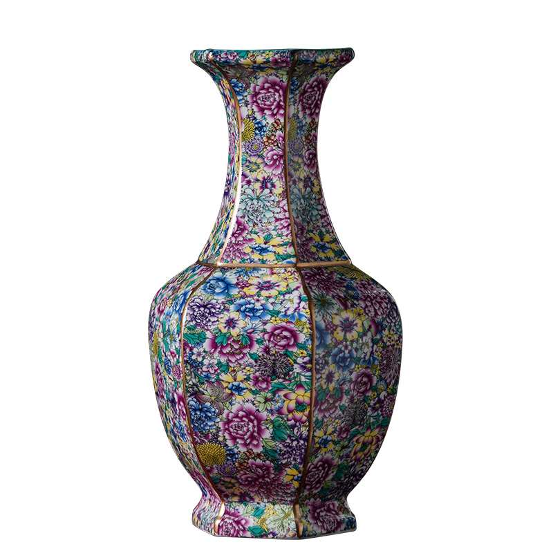 Jingdezhen ceramics flower arranging Chinese style pastel colored enamel vase imitation antique furnishing articles rich ancient frame decorate the study