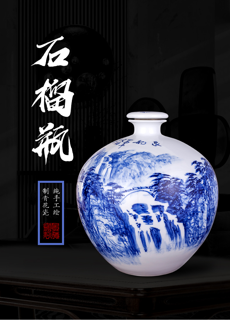 The Master of jingdezhen famous blue and white ten catties outfit Wu Wenhan hand - made ceramic terms bottle 10 jins jars jugs seal