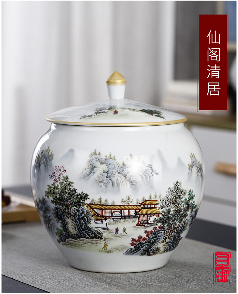 Jingdezhen ceramic storage tank hand by hand with cover Chinese medicine food rice, cooking pot grain tea pot