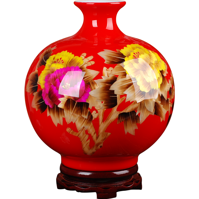 Jingdezhen ceramic vase landing 138 modern Chinese red peony straw vase home furnishing articles sitting room