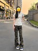 Camouflage Flared Multi-Pocket Cargo Pants for Women, Autumn and Winter, Petite, American Retro Straight-Leg Hiking Outdoor Pants