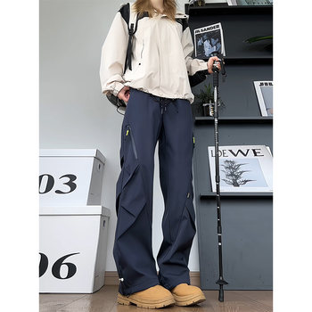 Navy Blue Women's Outdoor Pants for Autumn and Winter, Fleece-Lined and Thickened, Plus Size, Suitable for Hiking, Mountaineering, Skiing, Workwear, Windproof and Waterproof