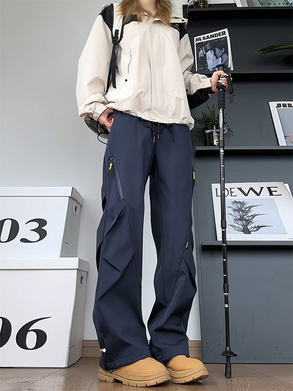 Navy Blue Women's Outdoor Pants for Autumn and Winter, Fleece-Lined and Thickened, Plus Size, Suitable for Hiking, Mountaineering, Skiing, Workwear, Windproof and Waterproof