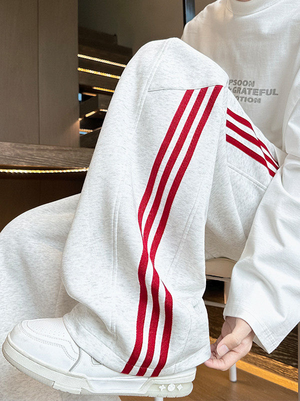 American-Style Three-Stripe Sports Sweatpants for Women 2025 New Autumn and Winter Fleece-Lined Wide-Leg Pants Loose Straight Casual Long Pants