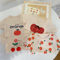 Children T-shirt 2021 new summer male and female baby Han version half sleeve blouse fruit printed baby foreign air short sleeve