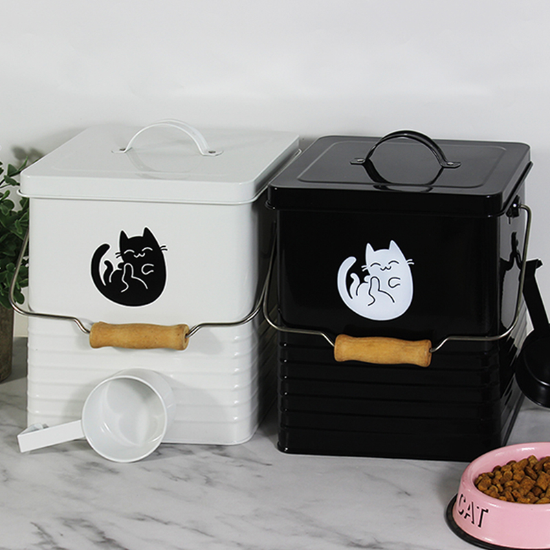 Cat Food Barrel High Face Value Cute Home Cat Dog Food Seal Moisture Storage Barrel Pet Storage Tank Metal Containing Box
