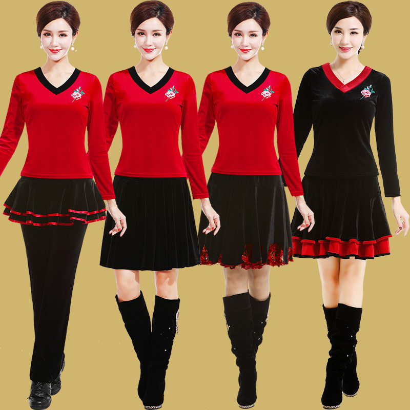 Autumn and winter square dance clothing new gold velvet suit thickened dance clothing female adult sports dancing skirt pants