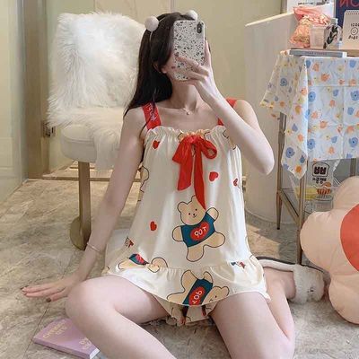 0新款2021年性感吊带背心睡衣女夏天两件套装薄款韩版家居服