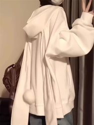 Design Niche Rabbit Ears Hooded Sweatshirt for Women Spring & Fall Thin Oversize Loose Lazy Style Cardigan Jacket