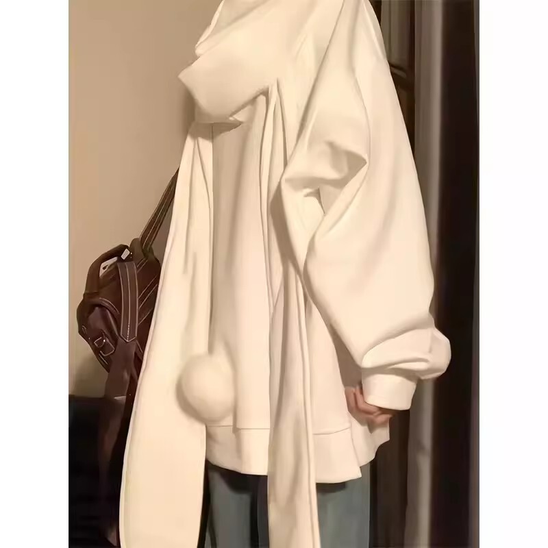 Cute Bunny Long-Eared Sweatshirt for Women, Spring and Autumn, Oversized, Hooded, Thin, Loose, Lazy Cardigan Jacket Top Cute Bunny Long-Eared Sweatshirt for Women, Spring and Autumn, Oversized, Hooded, Thin, Loose, Lazy Cardigan Jacket Top