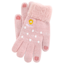 Childrens gloves winter warm girls cute plus velvet thickened princess split-finger five-finger primary school student writing little girl