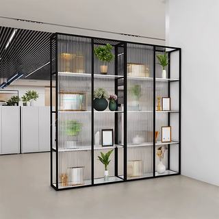 Company entrance front desk shelf porch logo image wall office glass partition wall office area screen