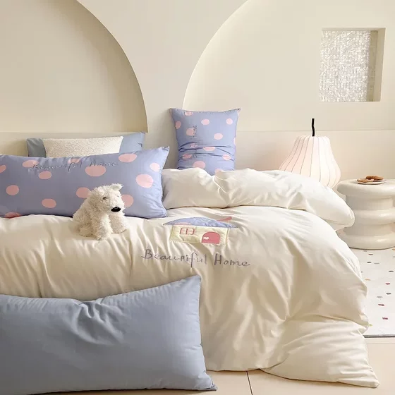 
Ins style A type of cotton thickened and polished digital printing three-dimensional embroidered bedding set girl's heart quilt cover