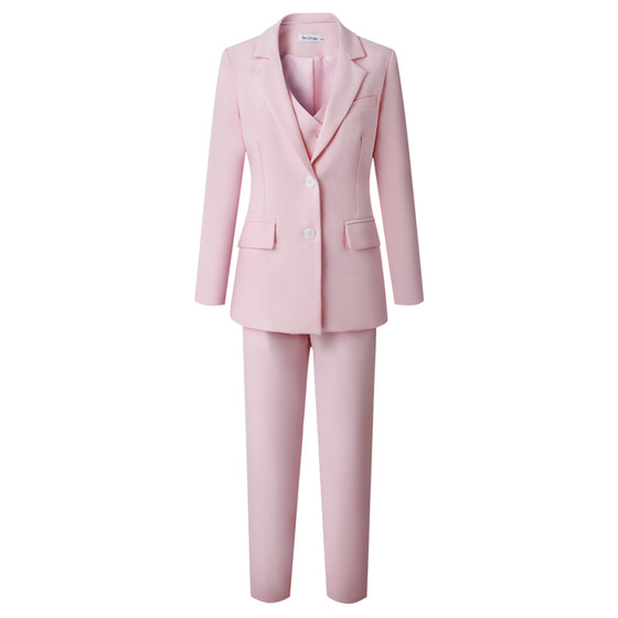 High-end street pink suit suit for women in spring and autumn, professional and capable temperament work clothes, suit jacket, three-piece set