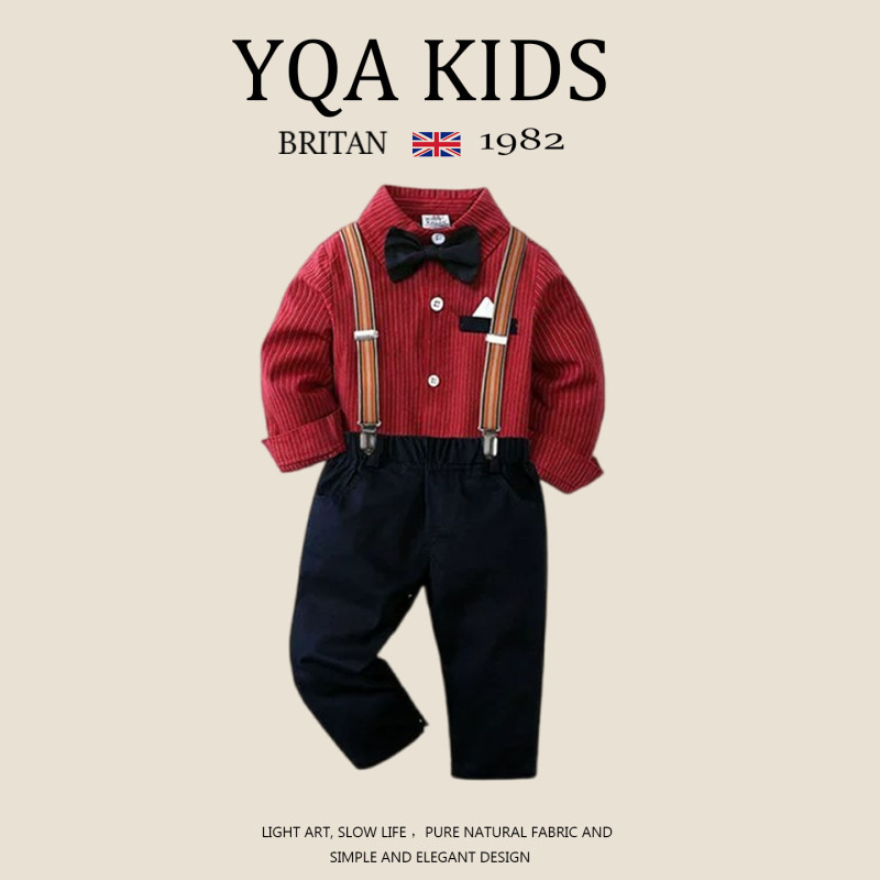 British Next Yqa Boys' Spring and Autumn Suit Baby Gentleman Long-Sleeve Shirt Long Pants Overalls One-Year-Old Thin Style