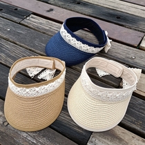 Childrens empty top hat Male baby straw hat Little girl temperament Lace visor Summer sunscreen foldable cool hat