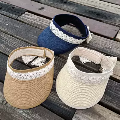 Children's empty top hat Male baby straw hat Little girl temperament lace sun hat summer sunscreen foldable cool hat