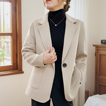 Autumn and winter 100% pure wool cashmere coat soft and waxy new womens double-sided wool suit jacket ivory white short style