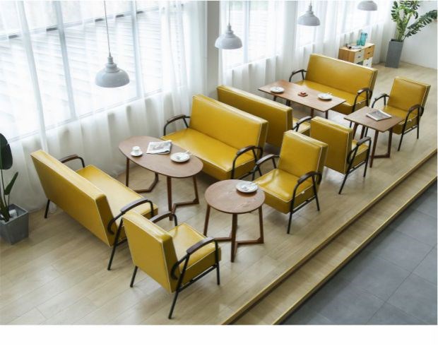Sofa họp kinh doanh, nội thất văn phòng tối giản kiểu dáng đẹp, tiếp tân, đàm phán, sofa đơn giản, kết hợp bàn cà phê ba người - FnB Furniture chân sắt bàn gỗ