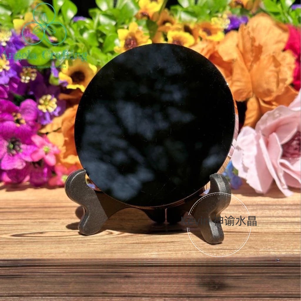 goods in stock natural Obsidian disk Black crystal   disk Flake mirror black base Bottom flat Noodles