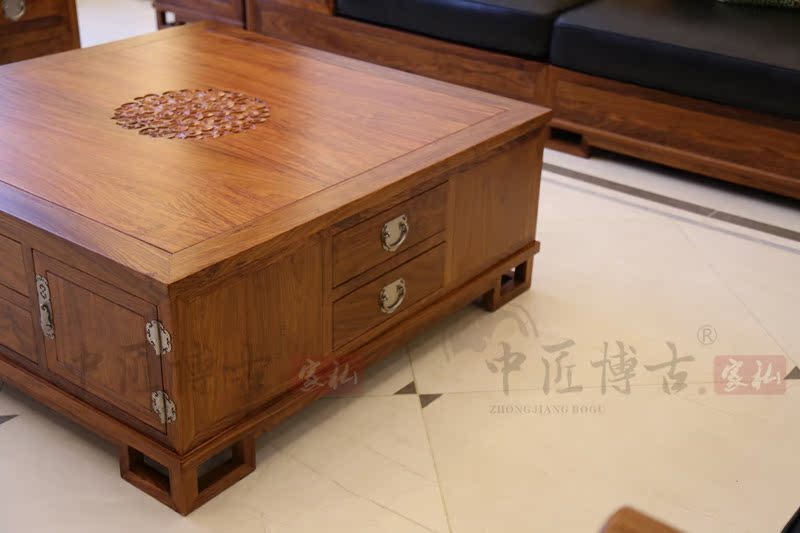 Trung Quốc smith Bogu mới Trung Quốc Hedgekey gỗ hồng mộc vuông bàn cà phê Phòng khách gỗ hồng mộc Su đồ nội thất cũ tro bàn trà - Bàn trà bàn tiếp khách văn phòng