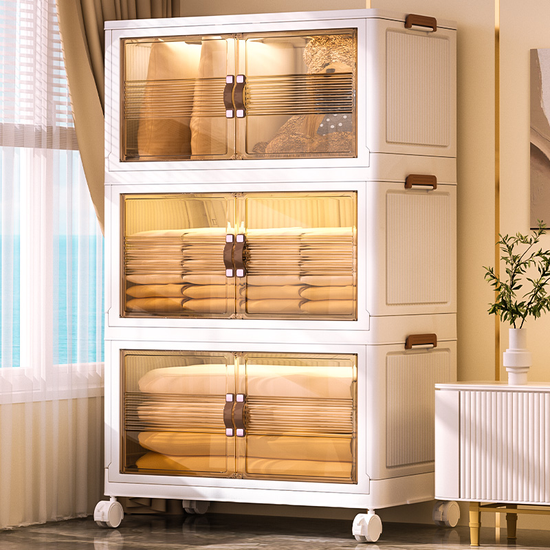 Foldable containing box is exempt from installation of children's clothes transparent placing cabinet household plastic toy storage finishing box-Taobao