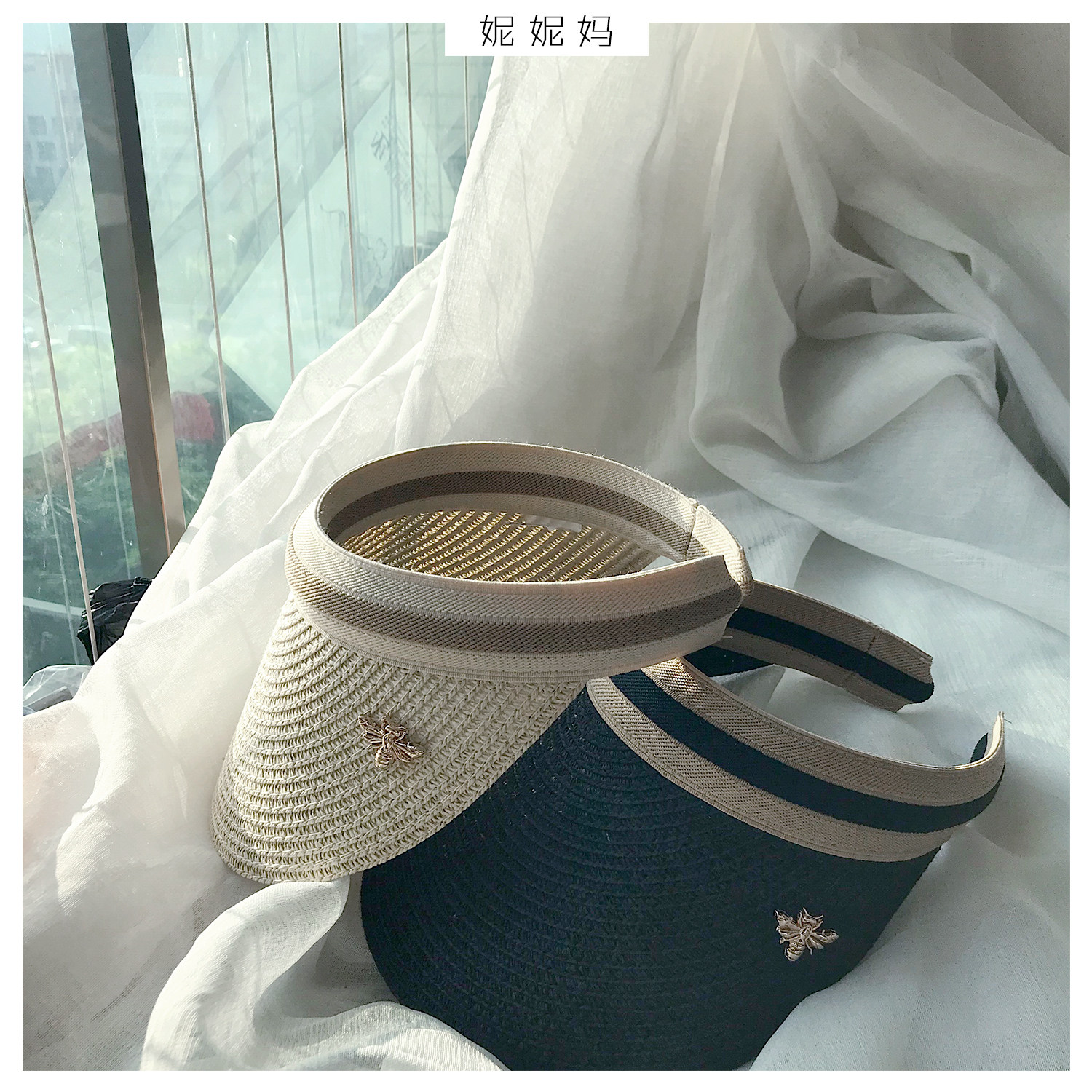 Nini mother summer empty top sunscreen sunshade beach hat seaside vacation peaked cap headband hat straw hat parent-child hat