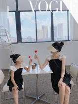 Nini mom new small flying sleeve black and white dress suspender short skirt Joker simple fairy dress parent-child