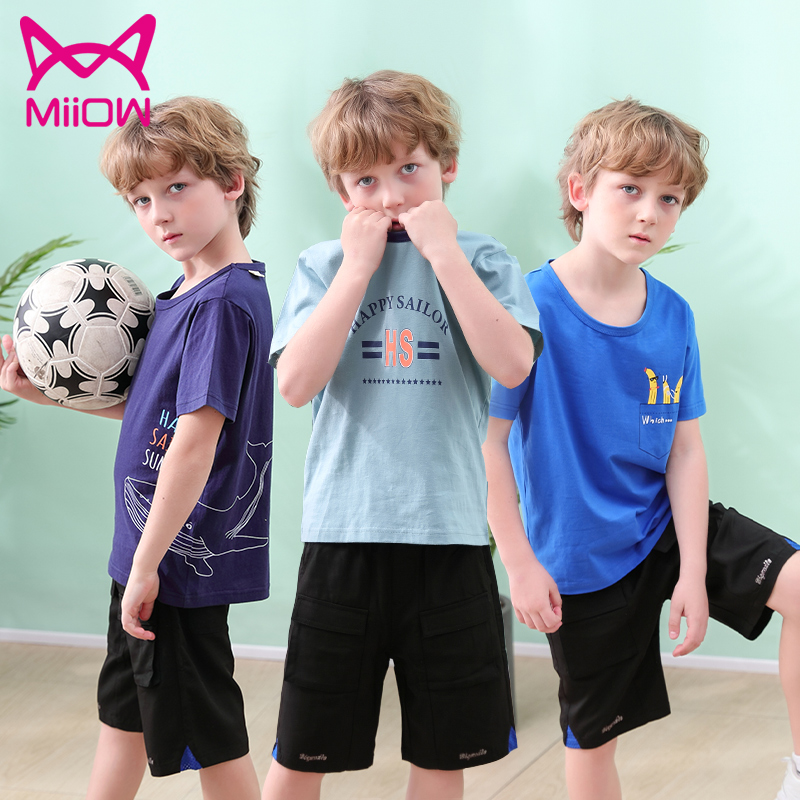 MiiOW 猫人 纯棉 中大男童印花短袖T恤*3件 天猫优惠券折后￥34.9包邮（￥44.9-10）100~170码多款可选
