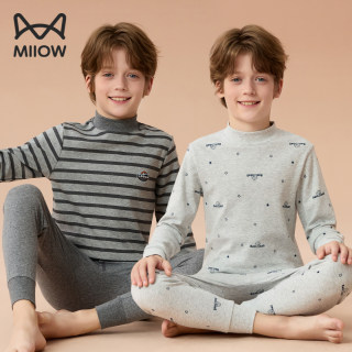猫人男孩大童半高领秋衣秋裤纯棉打底青少年全棉儿童内衣套装中领