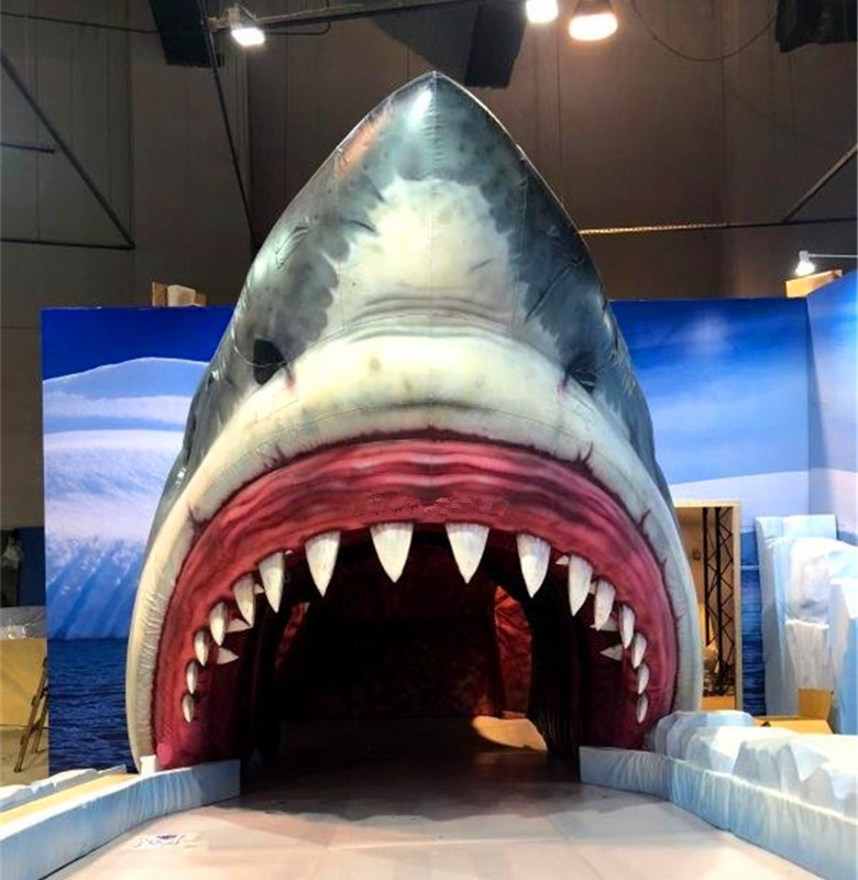 Custom inflatable shark model outdoor playground inflatable equipment inflatable shark head activity props whale tunnel