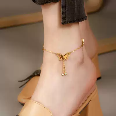 Chow Tai Fook Huanmei Advanced Feet Female 2021 New Tide ins Net Red Titanium Steel Tassel Ankle Chain Xianqi 18K